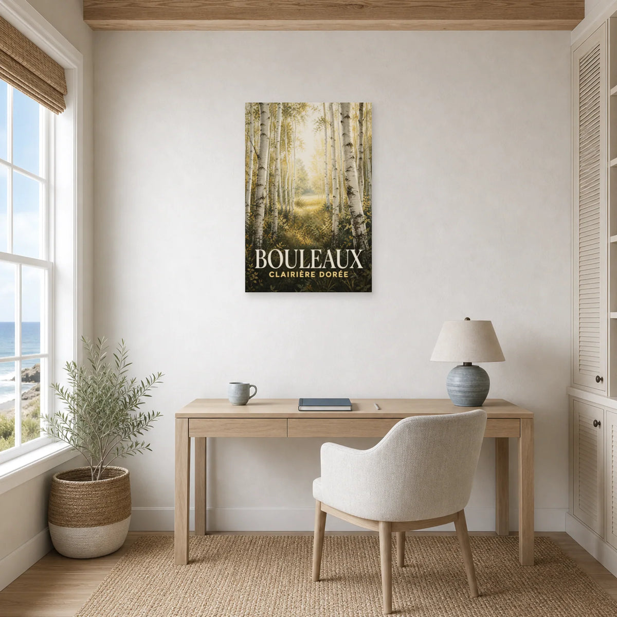 Affiche Bouleaux – Clairière Dorée dans un bureau - Art Virtuoso
