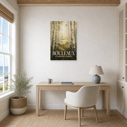 Affiche Bouleaux – Clairière Dorée dans un bureau - Art Virtuoso