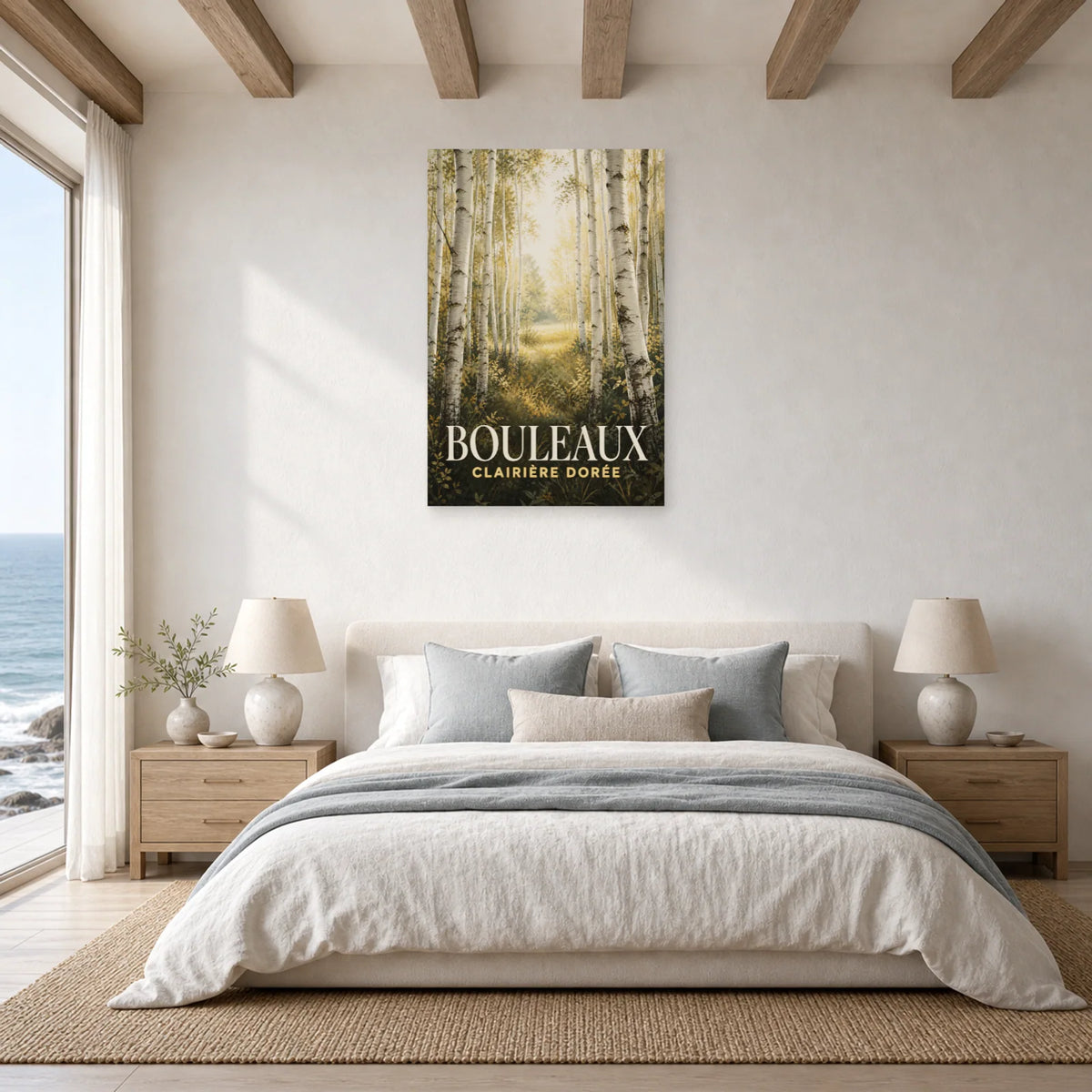 Affiche Bouleaux – Clairière Dorée dans une chambre - Art Virtuoso