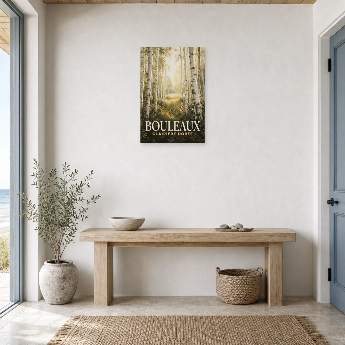 Affiche Bouleaux – Clairière Dorée dans une entrée ou un couloir - Art Virtuoso