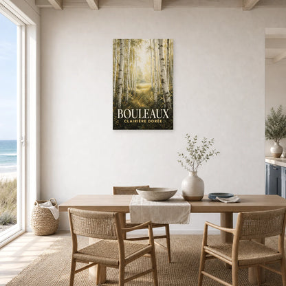 Affiche Bouleaux – Clairière Dorée dans une salle à manger - Art Virtuoso