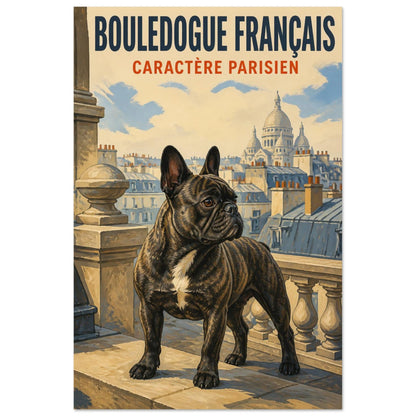 Affiche Bouledogue Français – Caractère Parisien, gouache contemporaine verticale, format 40 × 60 cm