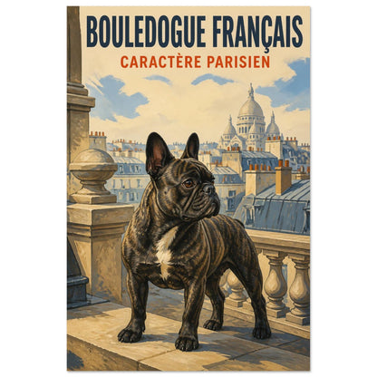 Affiche Bouledogue Français – Caractère Parisien, gouache contemporaine verticale, format 60 × 90 cm