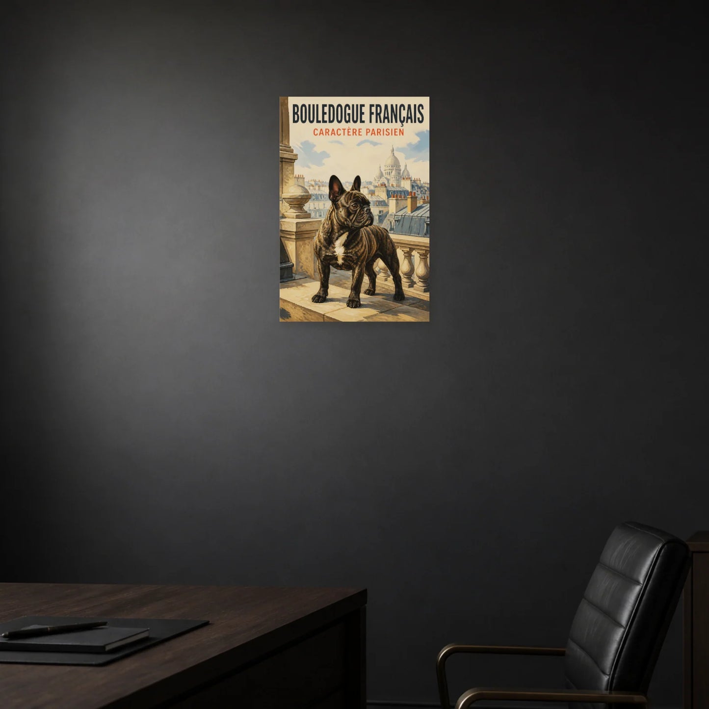 Affiche Bouledogue Français – Caractère Parisien dans une salle à manger - Art Virtuoso