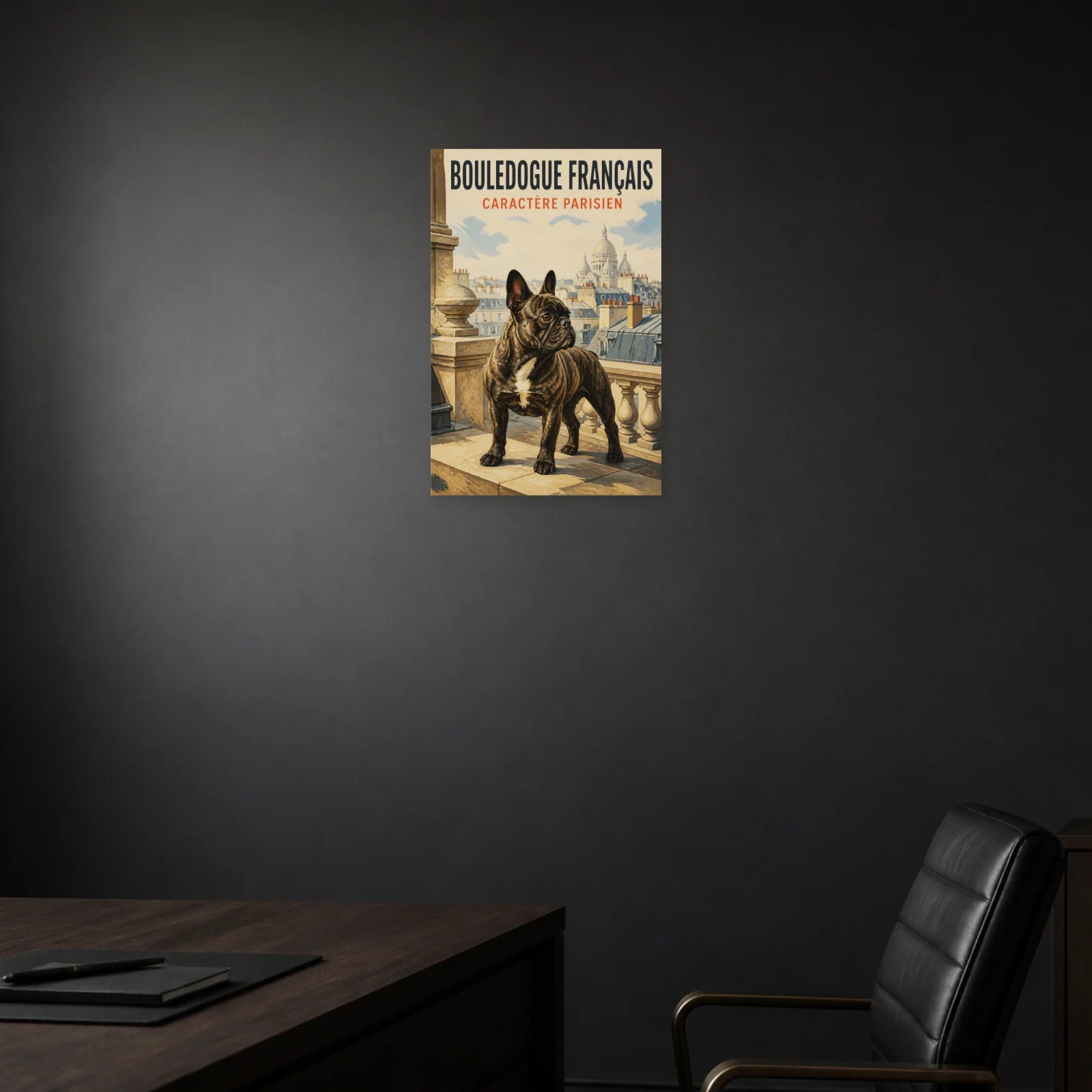 Affiche Bouledogue Français – Caractère Parisien dans une salle à manger - Art Virtuoso