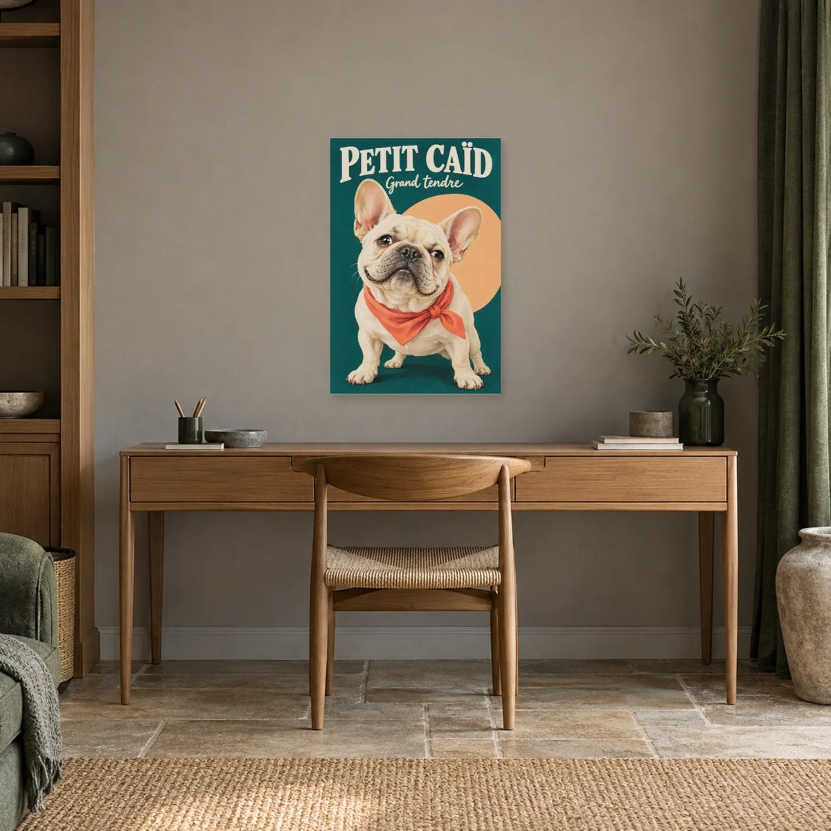 Affiche Bouledogue français - Petit caïd dans un bureau - Art Virtuoso