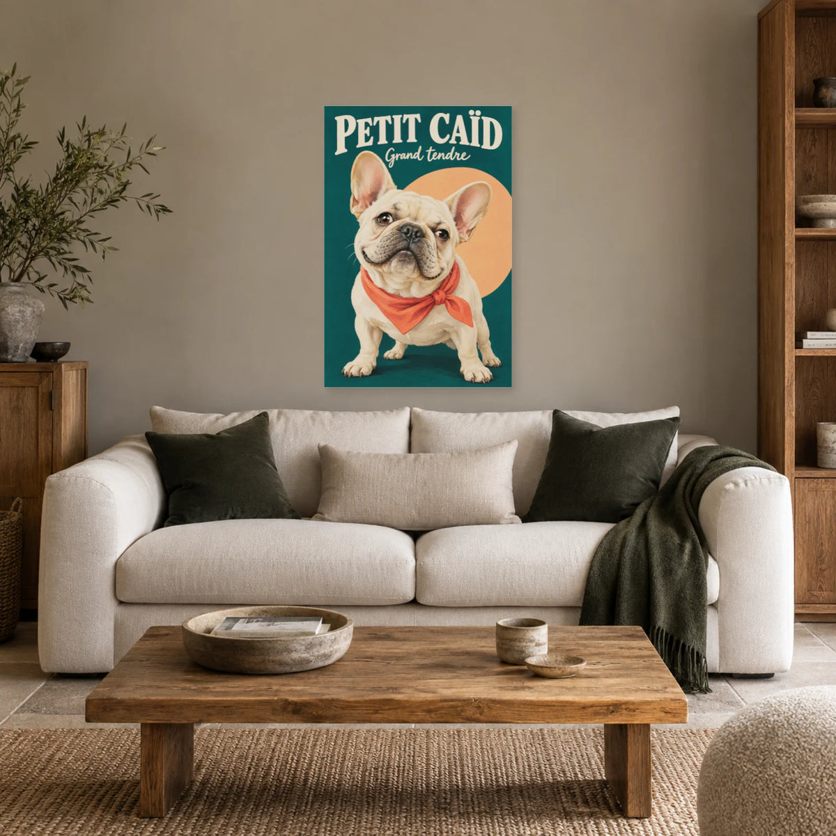 Affiche Bouledogue français - Petit caïd dans un salon - Art Virtuoso