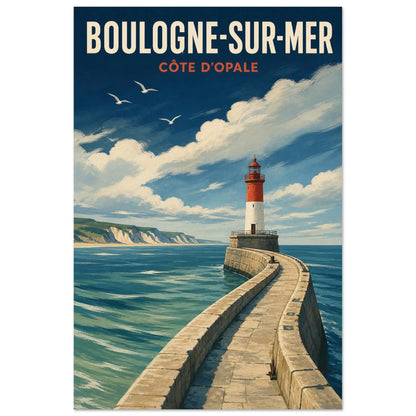 Affiche Boulogne-sur-Mer – Côte d’Opale, sérigraphie illustrée verticale, format 30 × 45 cm