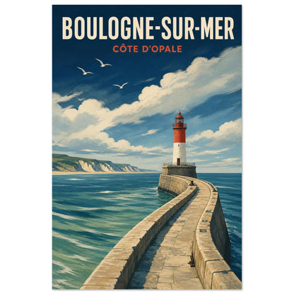 Affiche Boulogne-sur-Mer – Côte d’Opale, sérigraphie illustrée verticale, format 60 × 90 cm