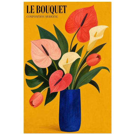 Affiche Le Bouquet – Composition Moderne, gouache de nature morte moderne verticale, format 30 × 45 cm