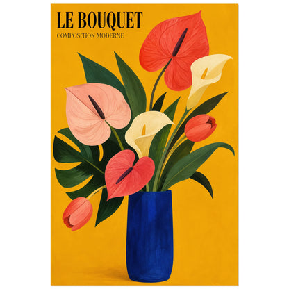 Affiche Le Bouquet – Composition Moderne, gouache de nature morte moderne verticale, format 40 × 60 cm