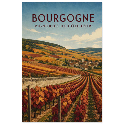 Affiche Bourgogne – Vignobles de Côte-d’Or, illustration graphique verticale, format 60 × 90 cm