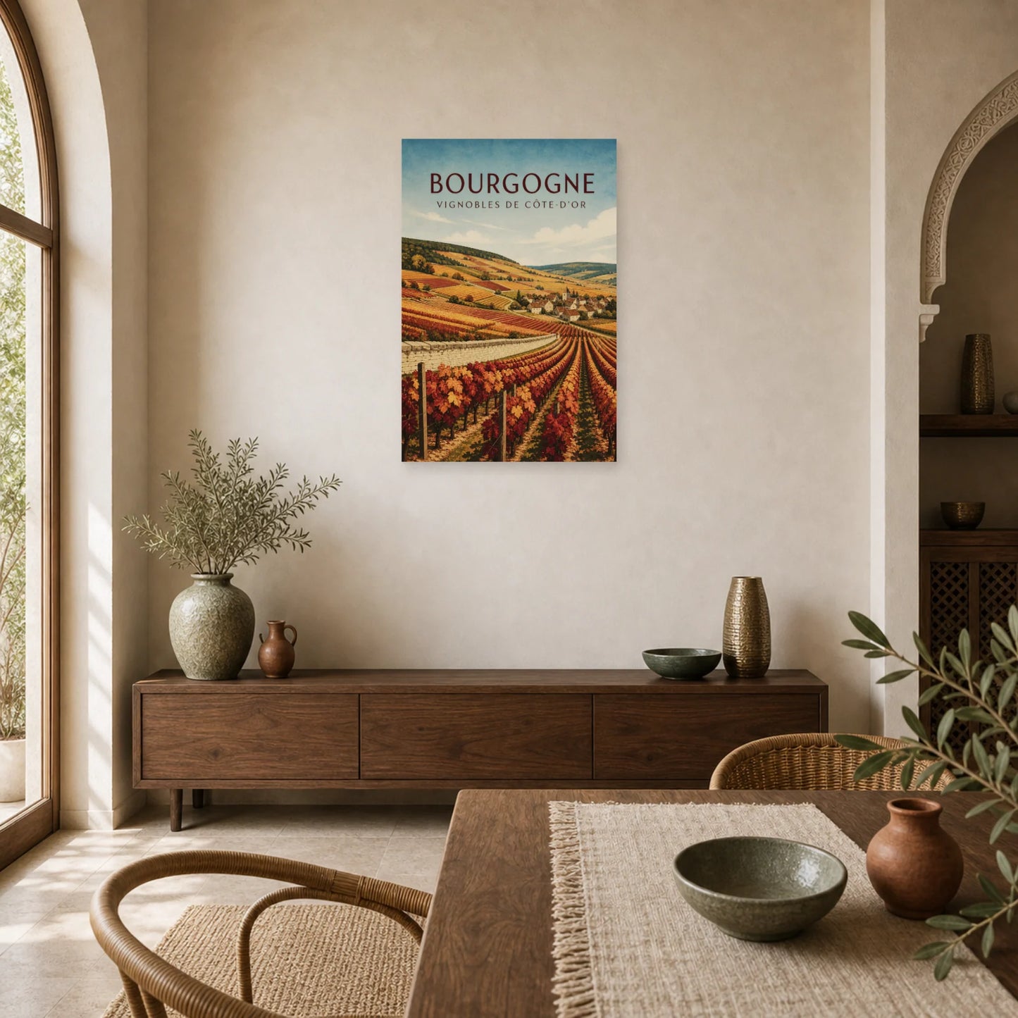 Affiche Bourgogne – Vignobles de la Côte-d’Or dans une salle à manger - Art Virtuoso