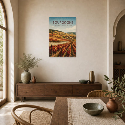 Affiche Bourgogne – Vignobles de la Côte-d’Or dans une salle à manger - Art Virtuoso