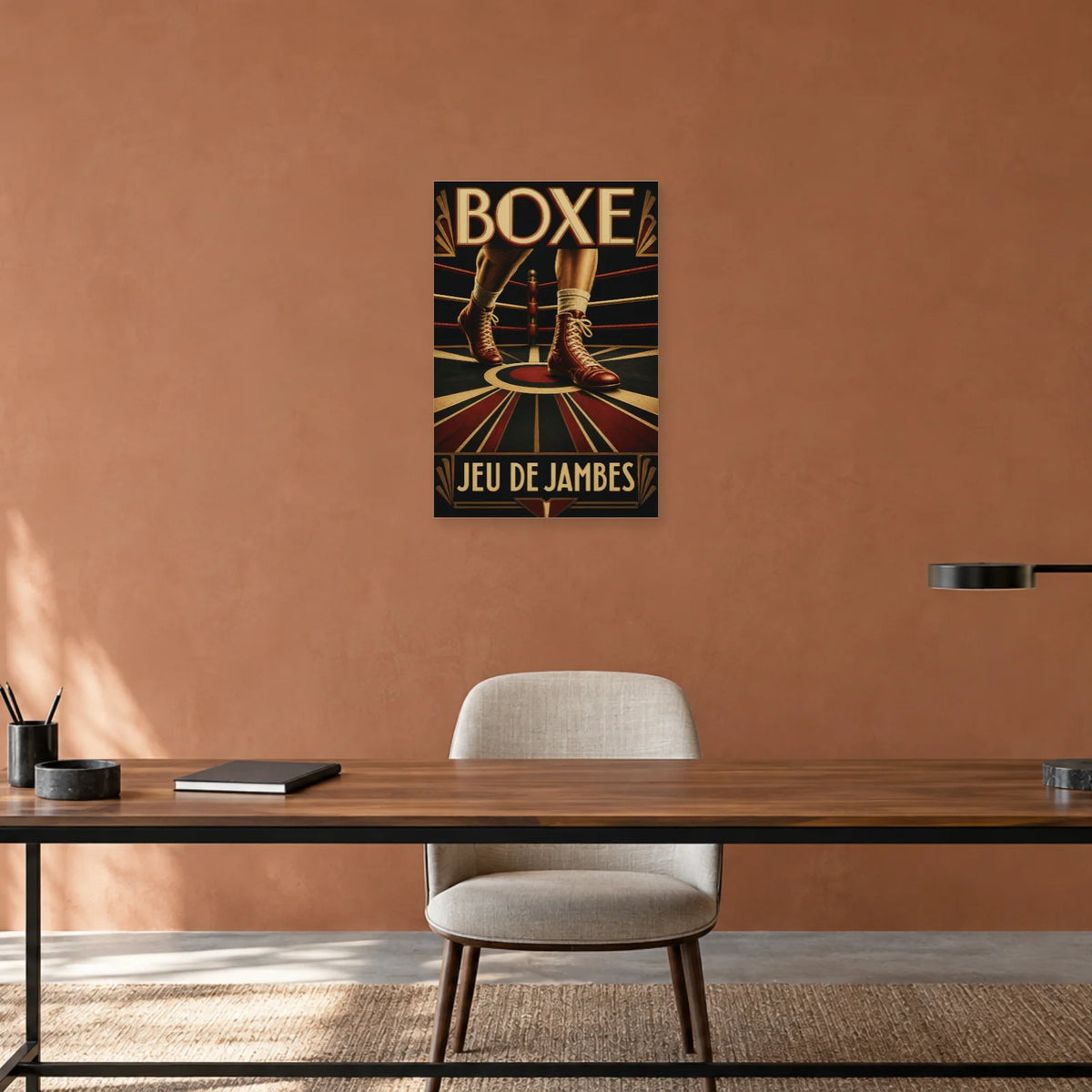 Affiche Boxe – Jeu de jambes dans un bureau - Art Virtuoso