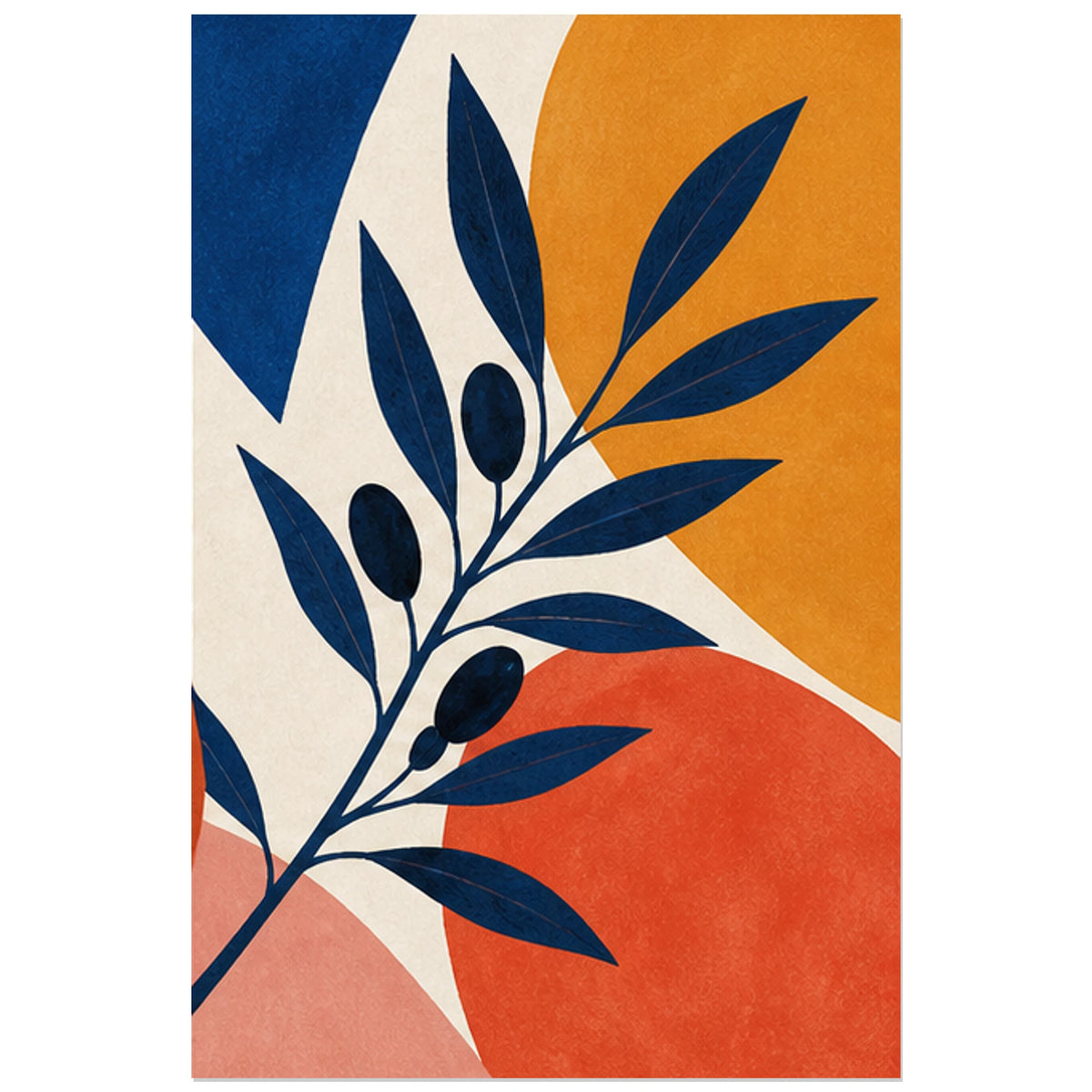 Branche d’olivier bleue diagonale, affiche 30 × 45 cm