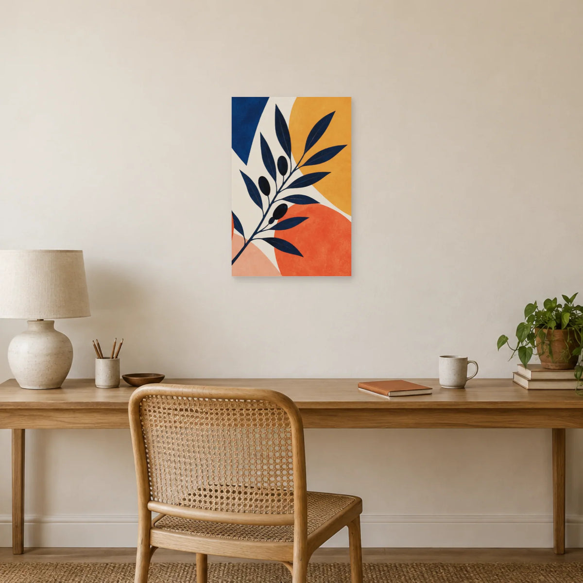 Affiche Branche d’olivier bleue bohème dans un bureau - Art Virtuoso