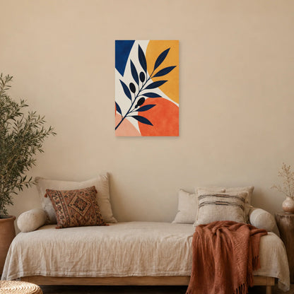 Affiche Branche d’olivier bleue bohème dans une chambre - Art Virtuoso