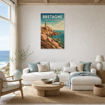Affiche Bretagne – Côte de Granit Rose dans un salon - Art Virtuoso