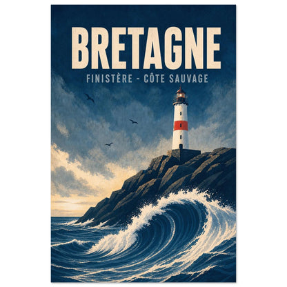 Affiche Bretagne – Finistère – Côte Sauvage, illustration éditoriale verticale, format 40 × 60 cm
