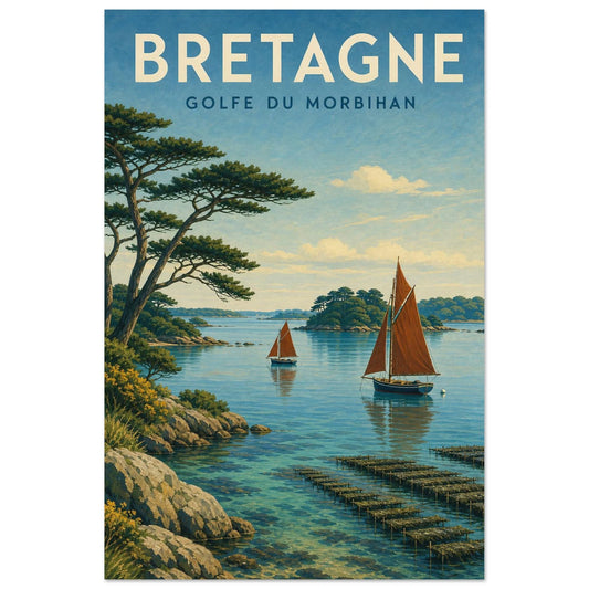 Affiche Bretagne – Golfe du Morbihan, gouache contemporaine verticale, format 30 × 45 cm