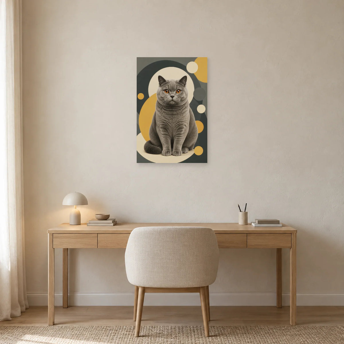 Affiche British Shorthair – Regard cuivre dans un bureau - Art Virtuoso