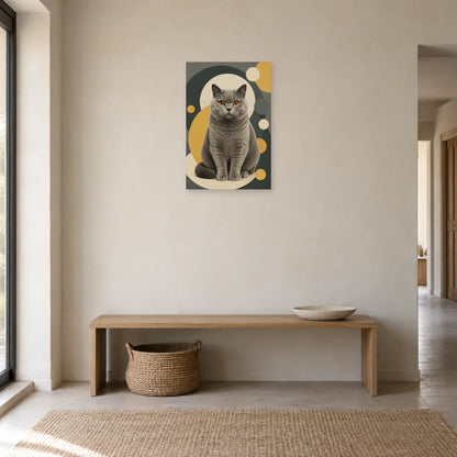 Affiche British Shorthair – Regard cuivre dans une entrée ou un couloir - Art Virtuoso