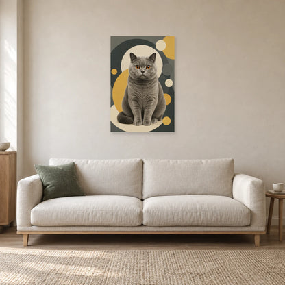 Affiche British Shorthair – Regard cuivre dans un salon - Art Virtuoso