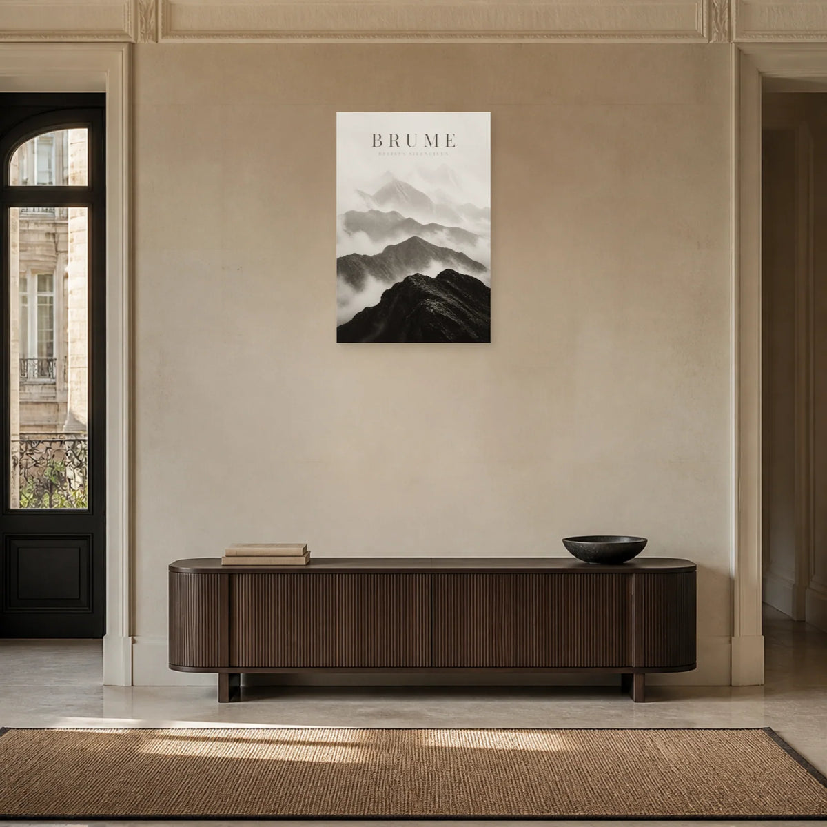 Affiche Brume – Reliefs Silencieux dans une entrée ou un couloir - Art Virtuoso