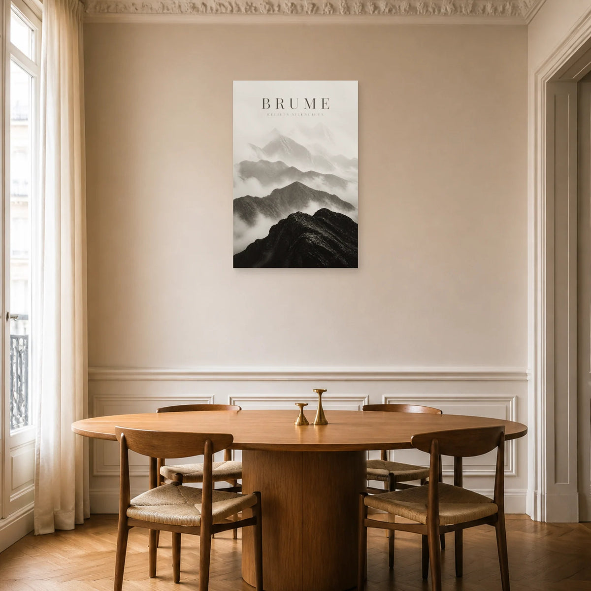 Affiche Brume – Reliefs Silencieux dans une salle à manger - Art Virtuoso
