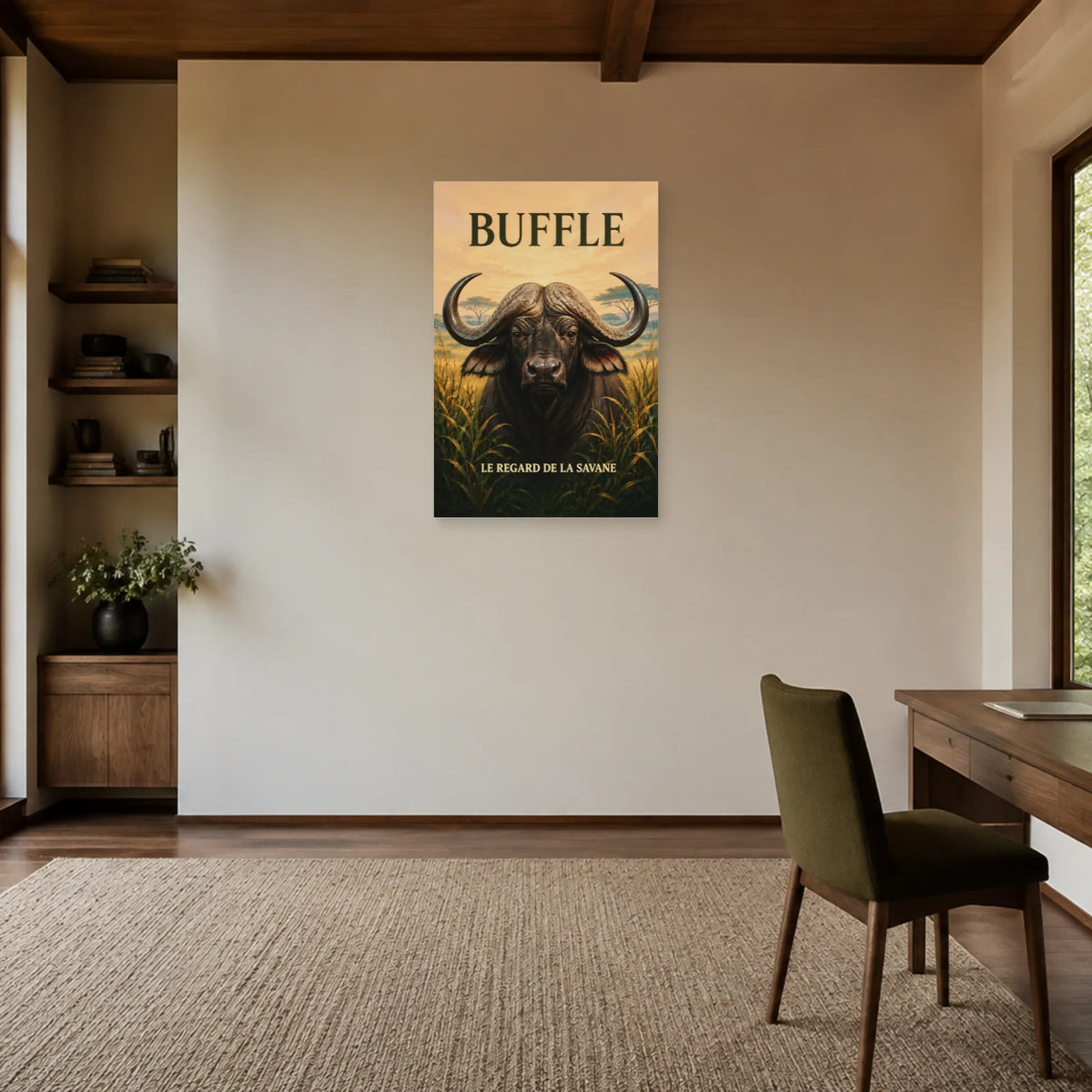 Affiche Buffle, le regard de la savane dans un bureau - Art Virtuoso