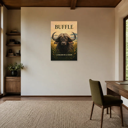 Affiche Buffle, le regard de la savane dans un bureau - Art Virtuoso