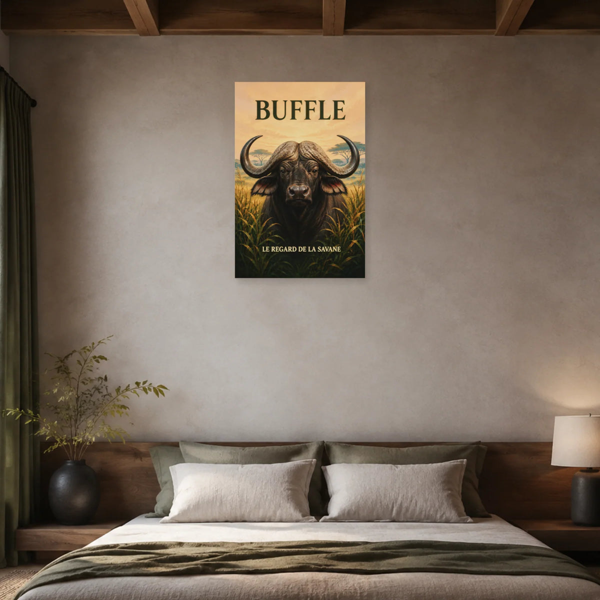 Affiche Buffle, le regard de la savane dans une chambre - Art Virtuoso