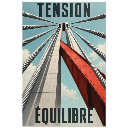 Câbles convergents et mot TENSION, affiche 30 × 45 cm