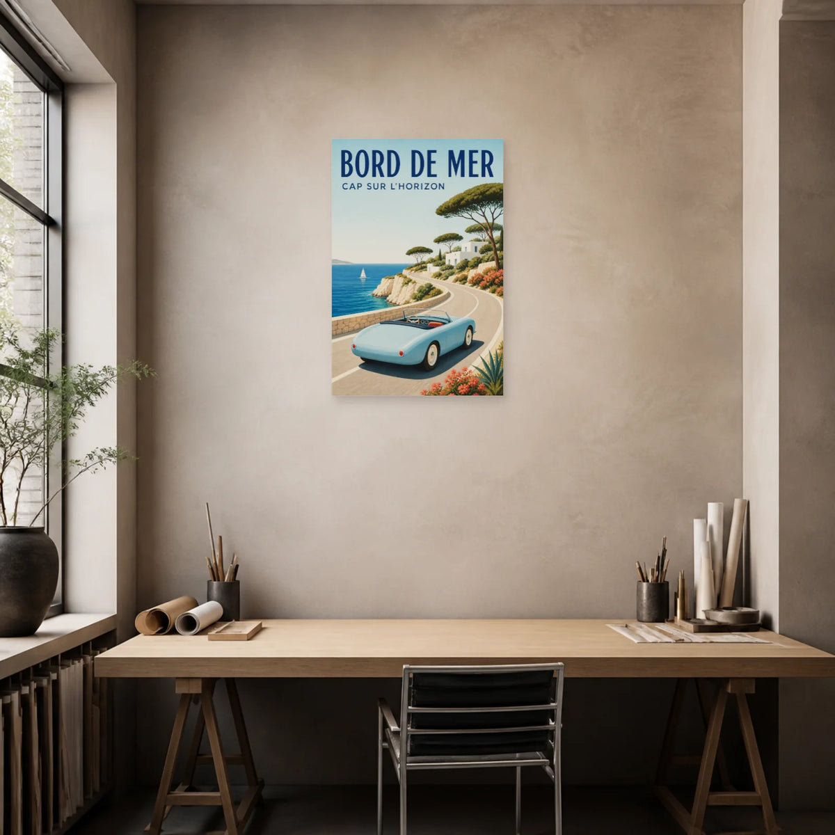 Affiche Cabriolet – Bord de mer dans un bureau - Art Virtuoso