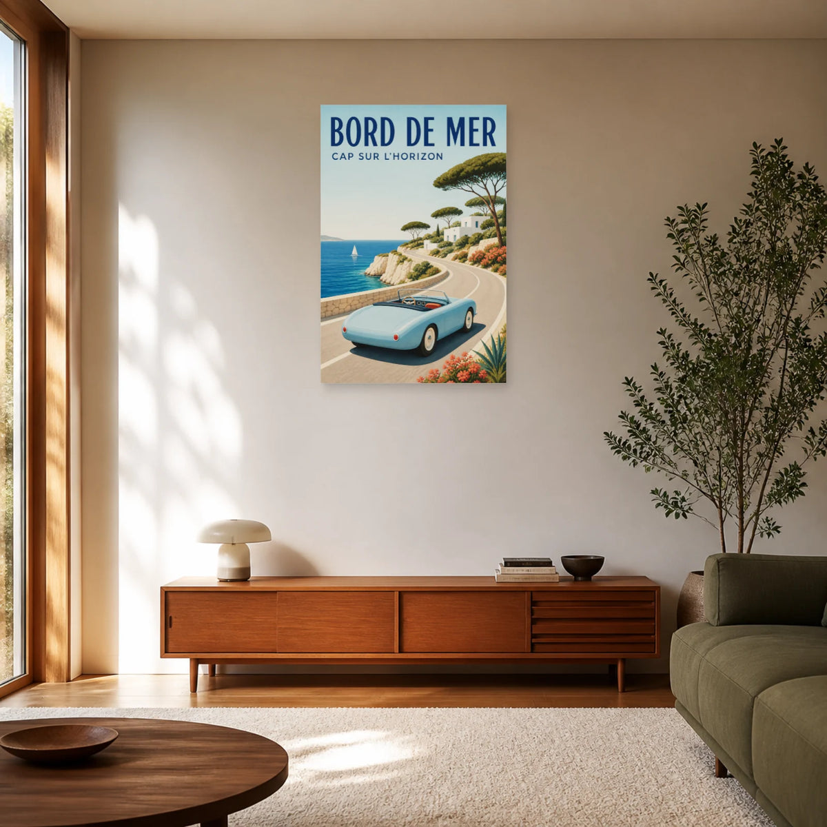Affiche Cabriolet – Bord de mer dans un salon - Art Virtuoso