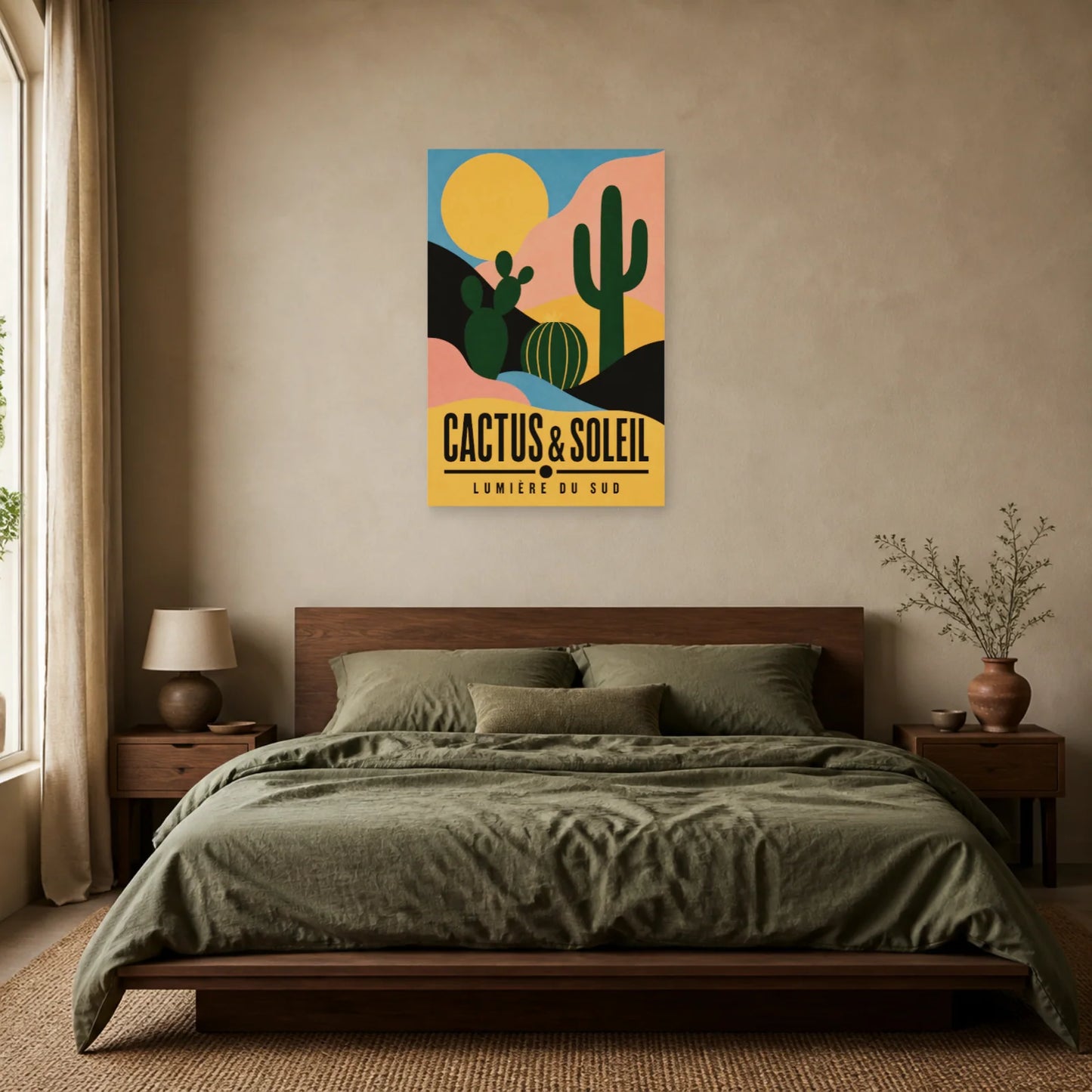 Affiche Cactus & Soleil – Lumière du Sud dans une chambre - Art Virtuoso
