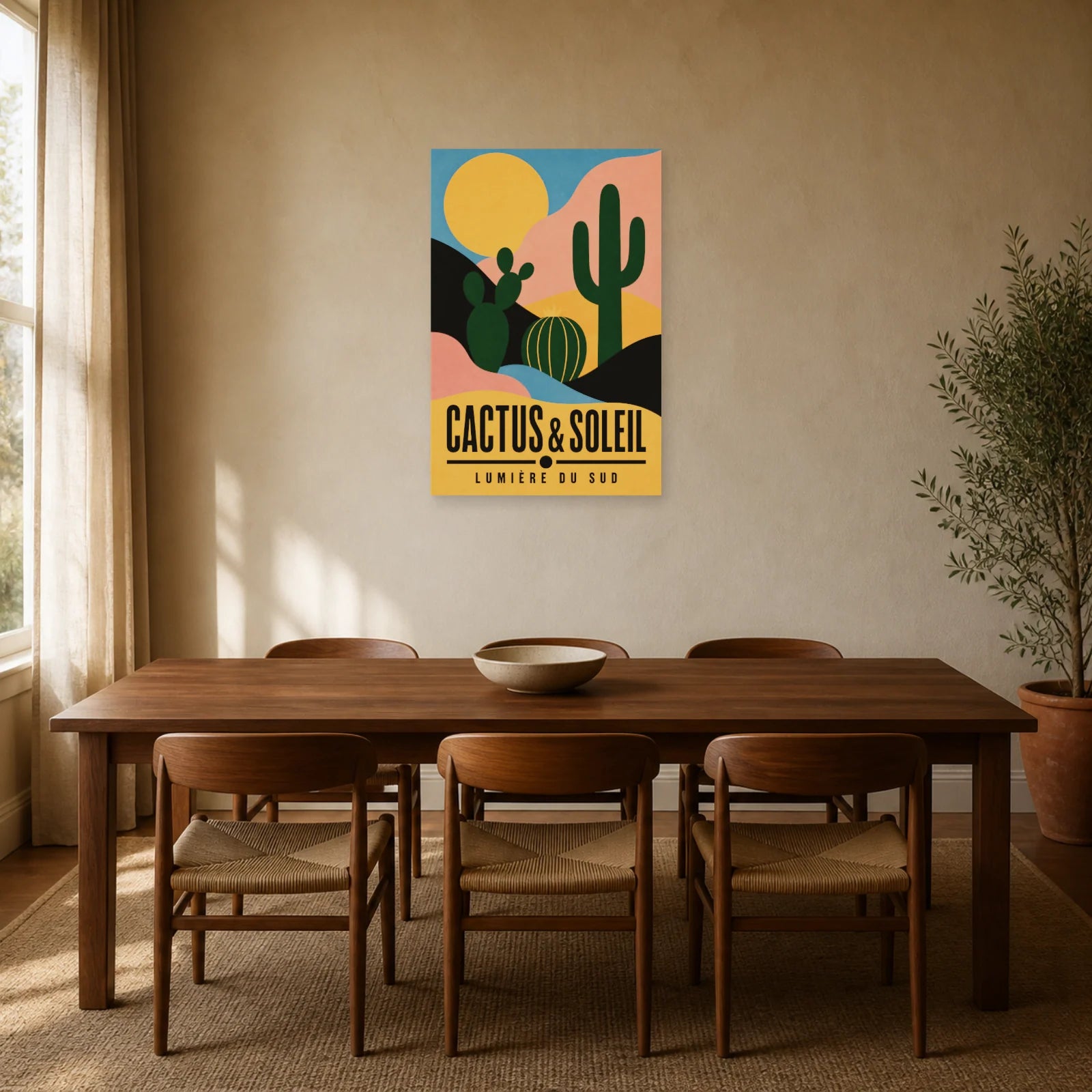Affiche Cactus & Soleil – Lumière du Sud dans une salle à manger - Art Virtuoso