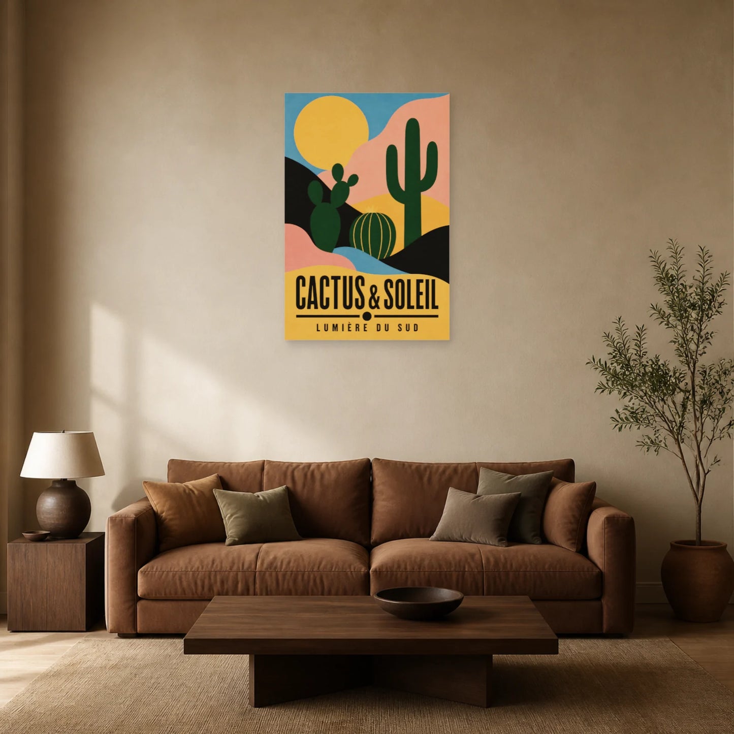 Affiche Cactus & Soleil – Lumière du Sud dans un salon - Art Virtuoso