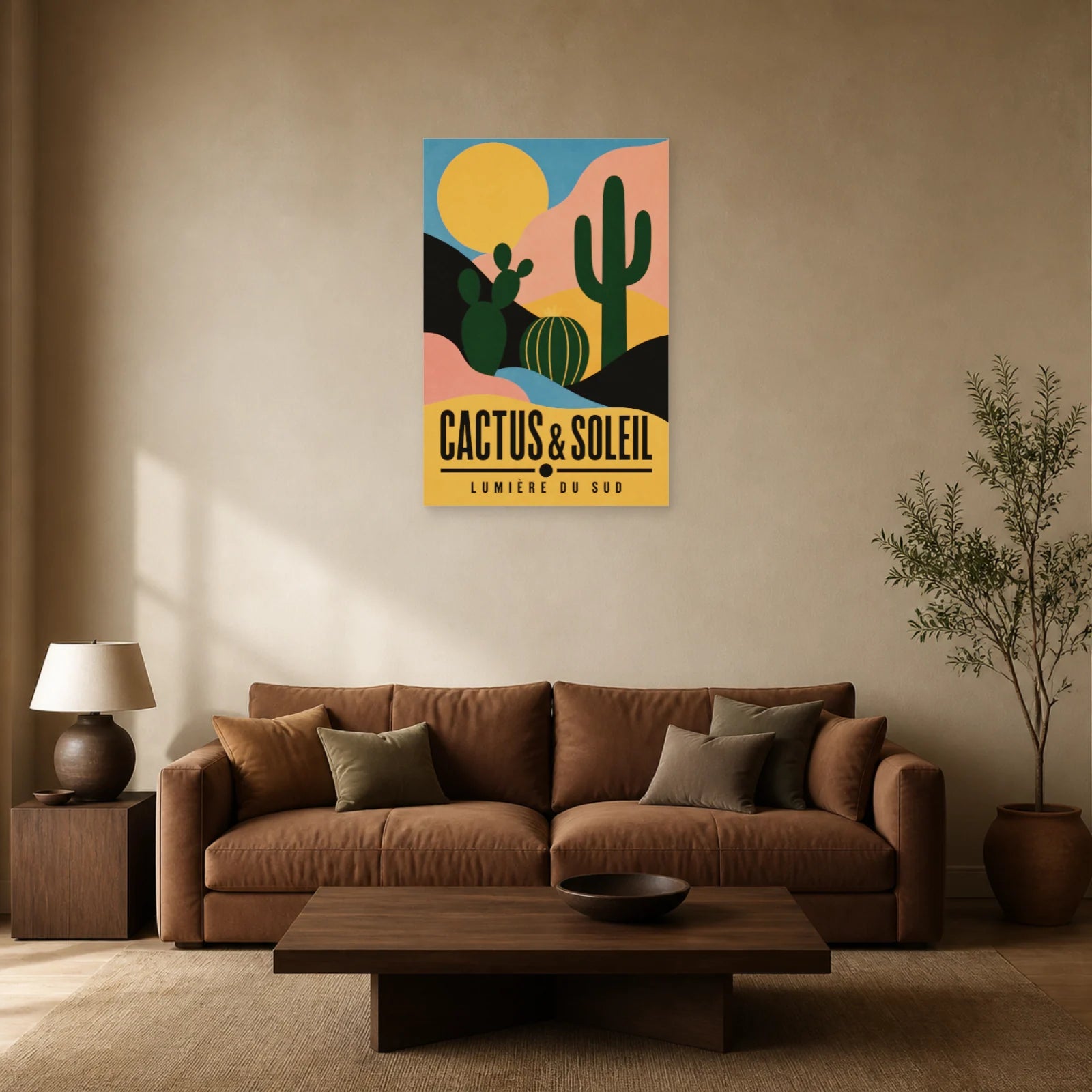 Affiche Cactus & Soleil – Lumière du Sud dans un salon - Art Virtuoso