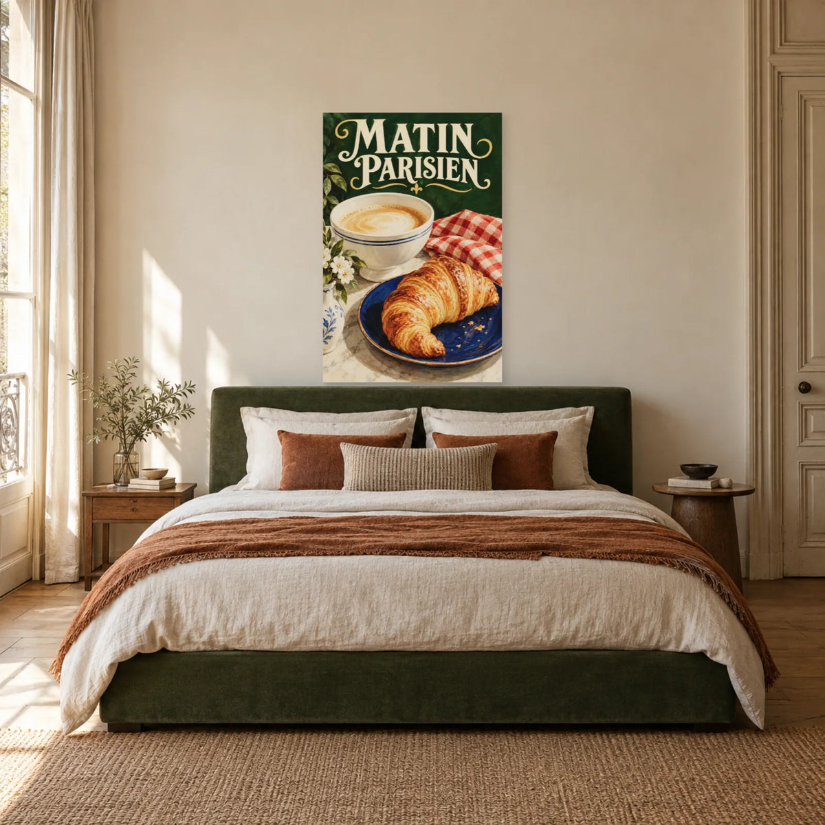 Affiche Café et croissant - Matin parisien dans une chambre - Art Virtuoso