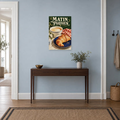 Affiche Café et croissant - Matin parisien dans une entrée ou un couloir - Art Virtuoso
