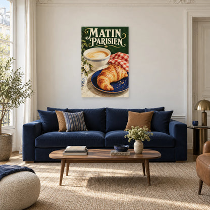 Affiche Café et croissant - Matin parisien dans un salon - Art Virtuoso