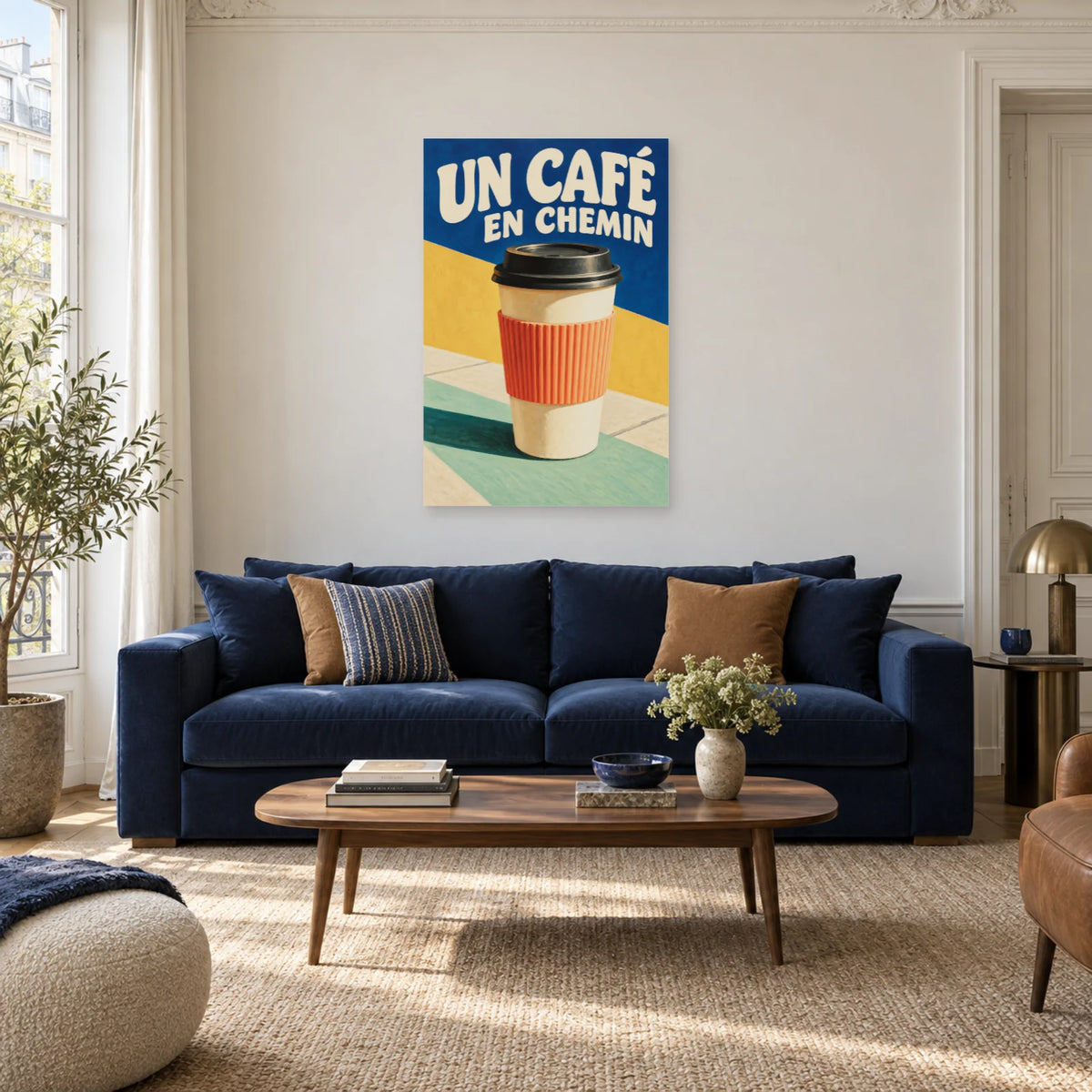 Affiche Café à emporter - En chemin dans un salon - Art Virtuoso