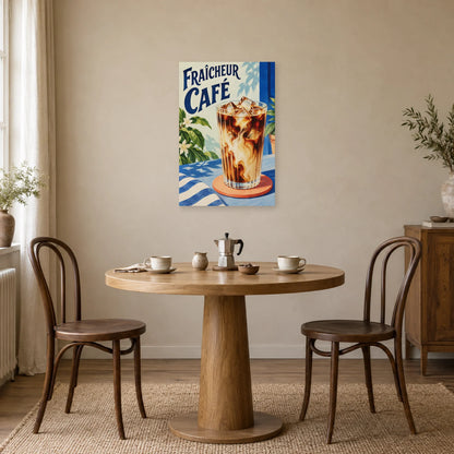 Affiche Café glacé - Fraîcheur café dans une salle à manger - Art Virtuoso