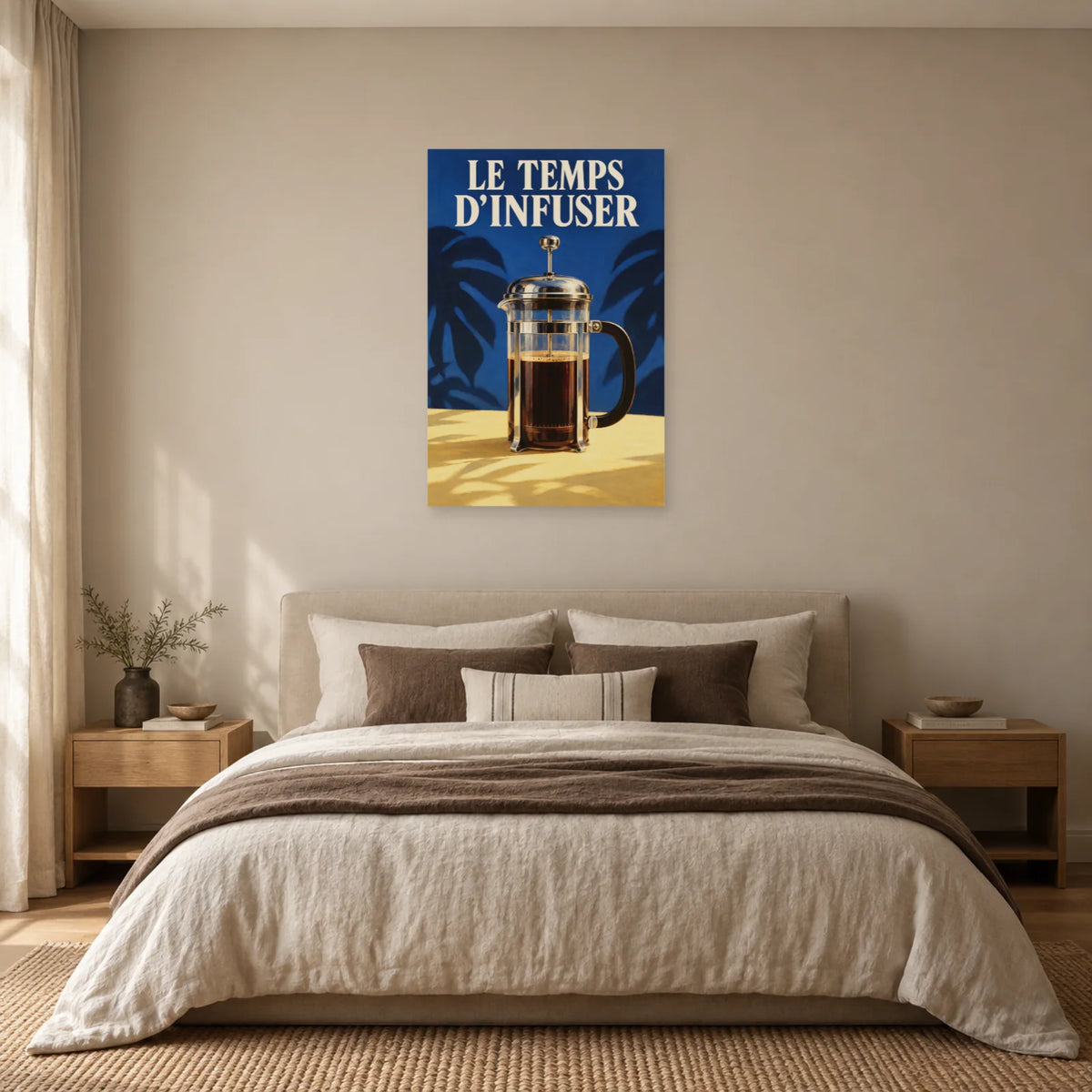 Affiche Cafetière à piston - Le temps d'infuser dans une chambre - Art Virtuoso