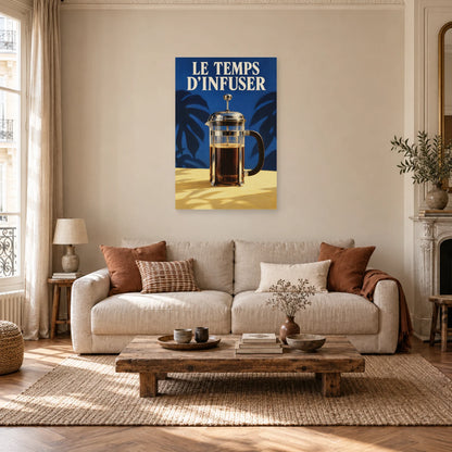 Affiche Cafetière à piston - Le temps d'infuser dans un salon - Art Virtuoso