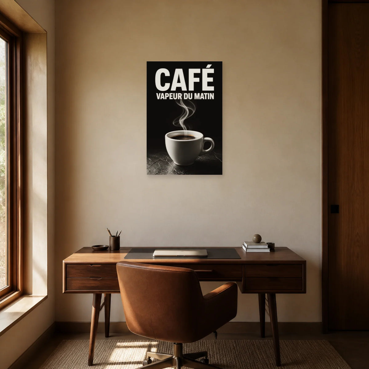 Affiche Café – Vapeur du Matin dans un bureau - Art Virtuoso