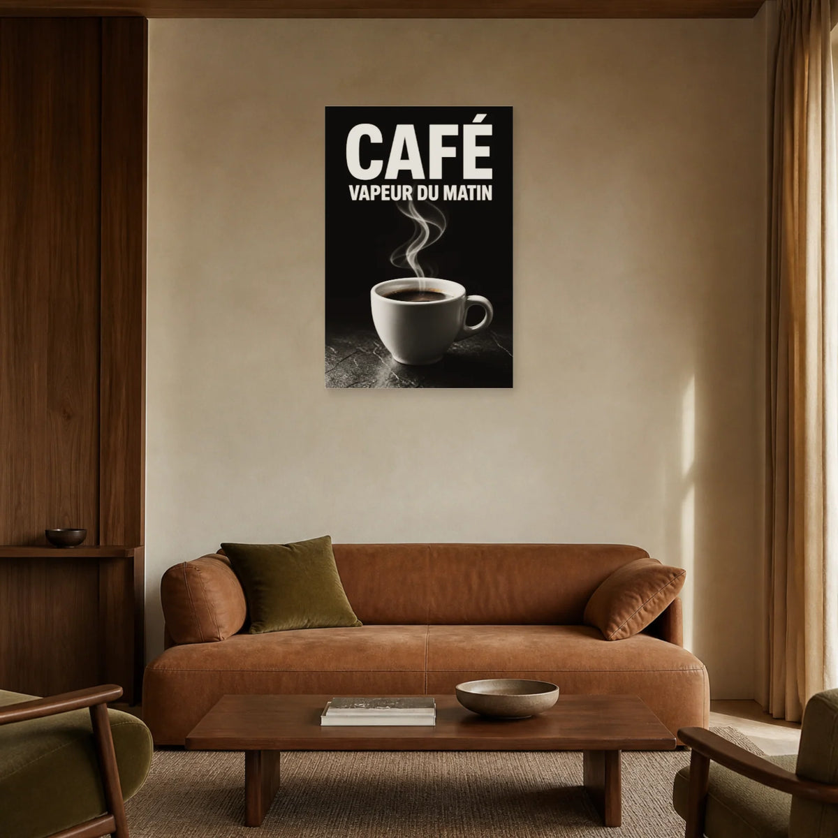 Affiche Café – Vapeur du Matin dans un salon - Art Virtuoso