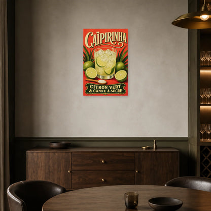 Affiche Caïpirinha, citron vert et canne à sucre dans une salle à manger - Art Virtuoso